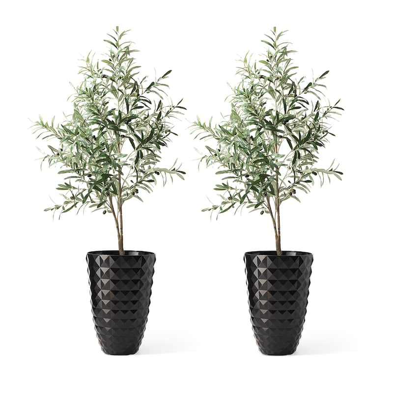 Glitzhome 19.75" H Eco-Friendly Oversized Faux Ceramic Diamond Textured Tall Planter Porch Flowerpot (Set of 2)