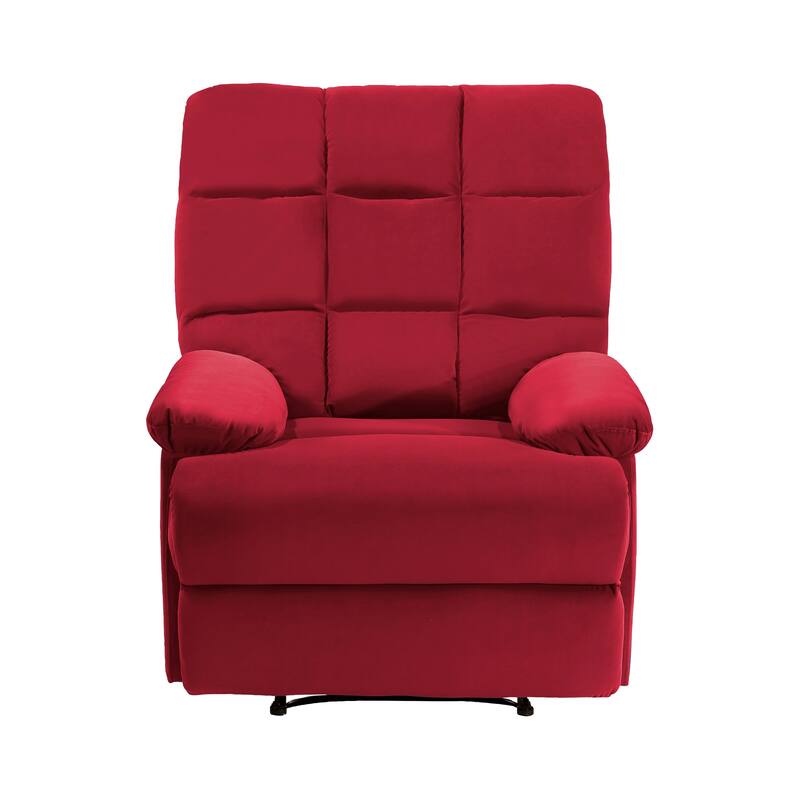 Patty 36 Inch Manual Recliner Chair, Soft Cushion, Red Velvet, Solid Wood