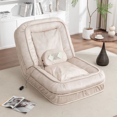 Upholstered Human & Dog Bed, Adjustable 5-Position Bean Bag Floor Sofa with Massage Pillow and 2 Soft Cushions for Adults & Pets