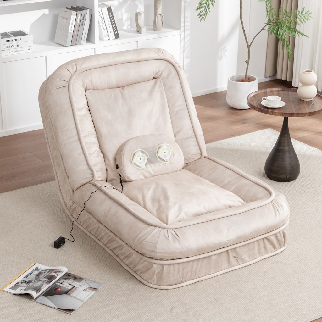 Upholstered Human & Dog Bed, Adjustable 5-Position Bean Bag Floor Sofa with Massage Pillow and 2 Soft Cushions for Adults & Pets