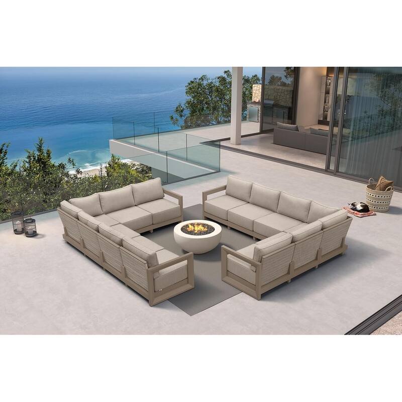 PURPLE LEAF Caesar Khaki Outdoor Couch with 9.6" Thick Cushion and Table for Yard Porch Deck Outdoor Patio Conversation Sets - 12 Seats - L-shaped