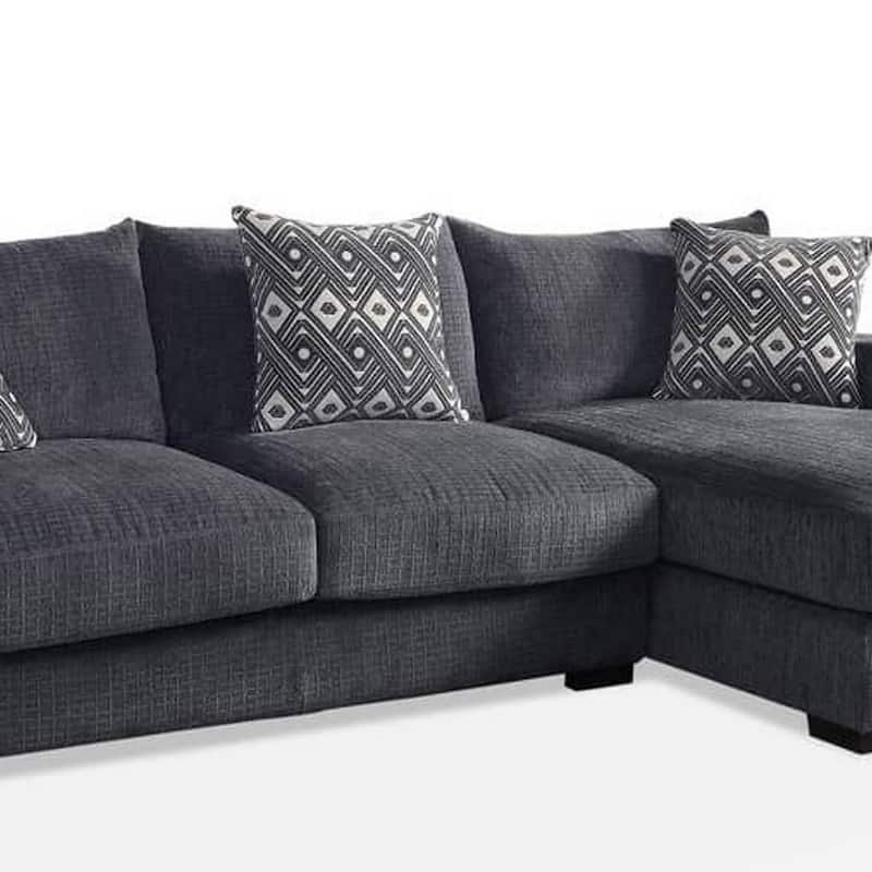 L Shaped Sectional with T Cushioned Seat, Gray