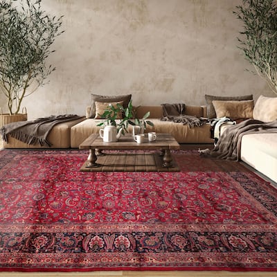 Hand Knotted 200 KPSI Mashad Burgundy 100% Wool Traditional Area Rug - 11' 2'' x 16' 7''