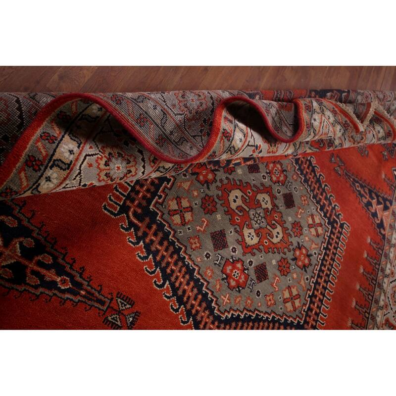 Viss Oriental Area Rug Handmade Geoemtric Orange Wool Carpet - 8'11"x 11'10"