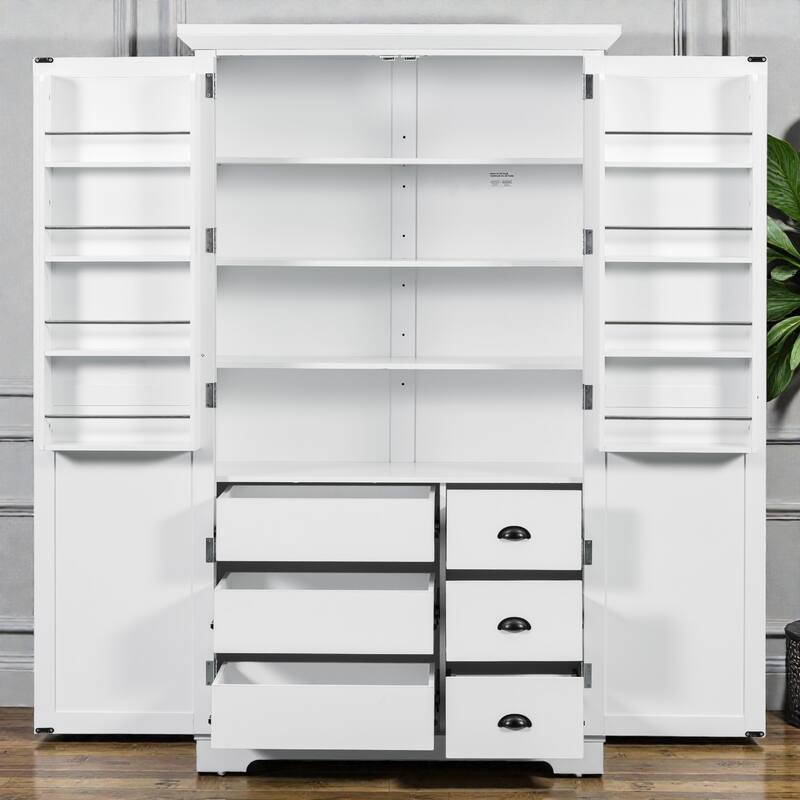 42x20x72 Inch Shaker Kitchen Pantry Cabinet, Freestanding Storage with Drawers, Door Shelves and Pull-Out Trays