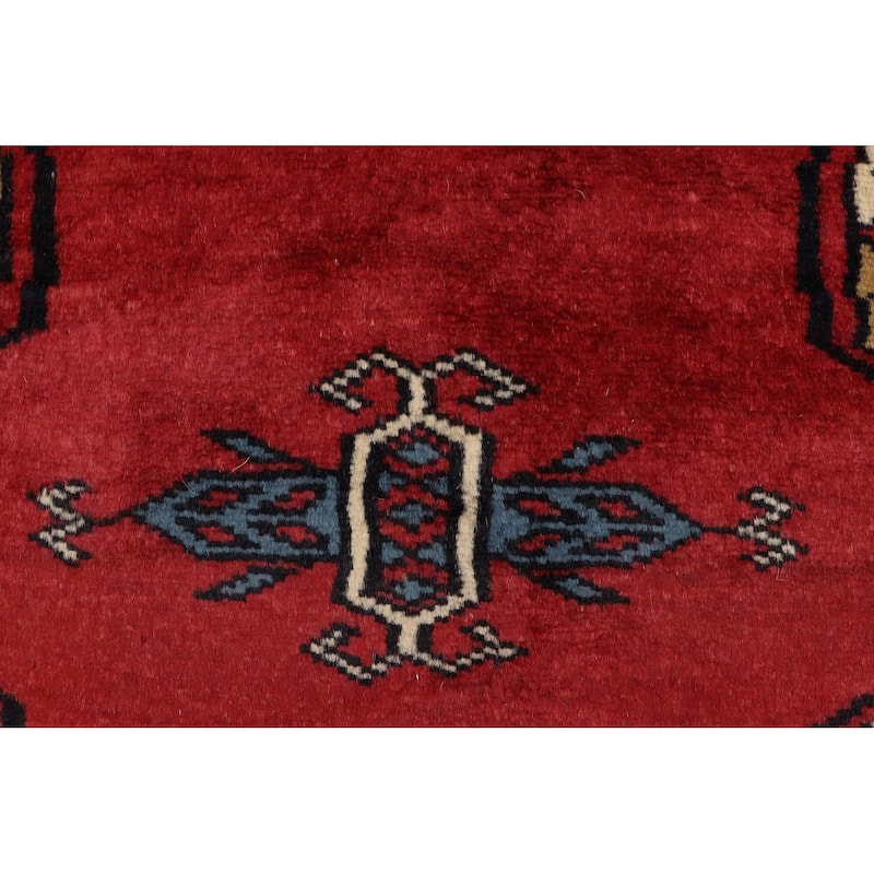 Rustic Bokhara Paola Red Blue Hand Knotted Rug - 4'1'' x 6'0''