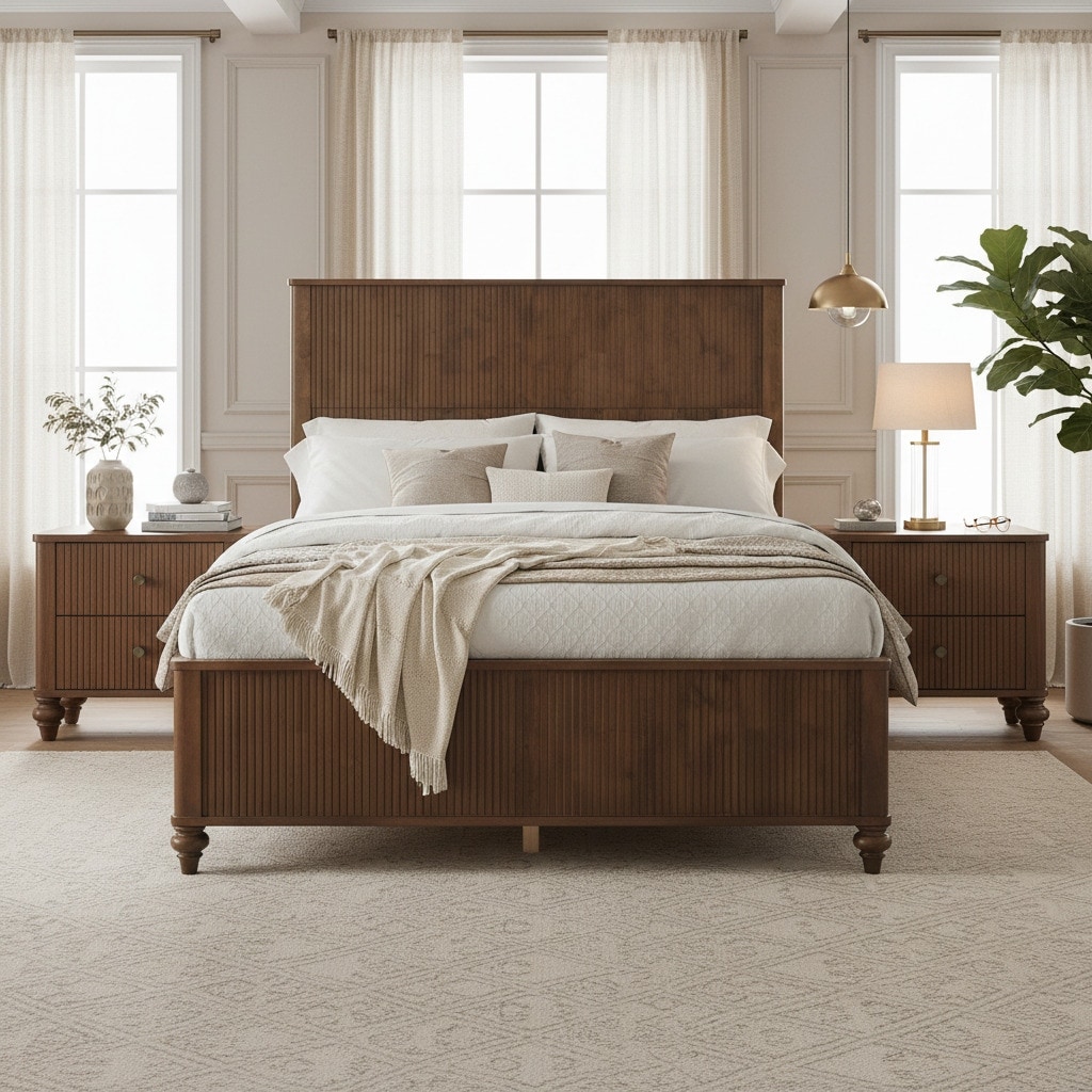 Christopher Knight Home - Silverton Contemporary Bedroom Set with Classic Design Grooved Panels Bed Frame & Matching Nightstands