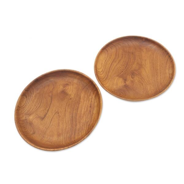 NOVICA Handmade Natures Course Teak Wood Plates (9 Inch) 0.8" H x 9.5