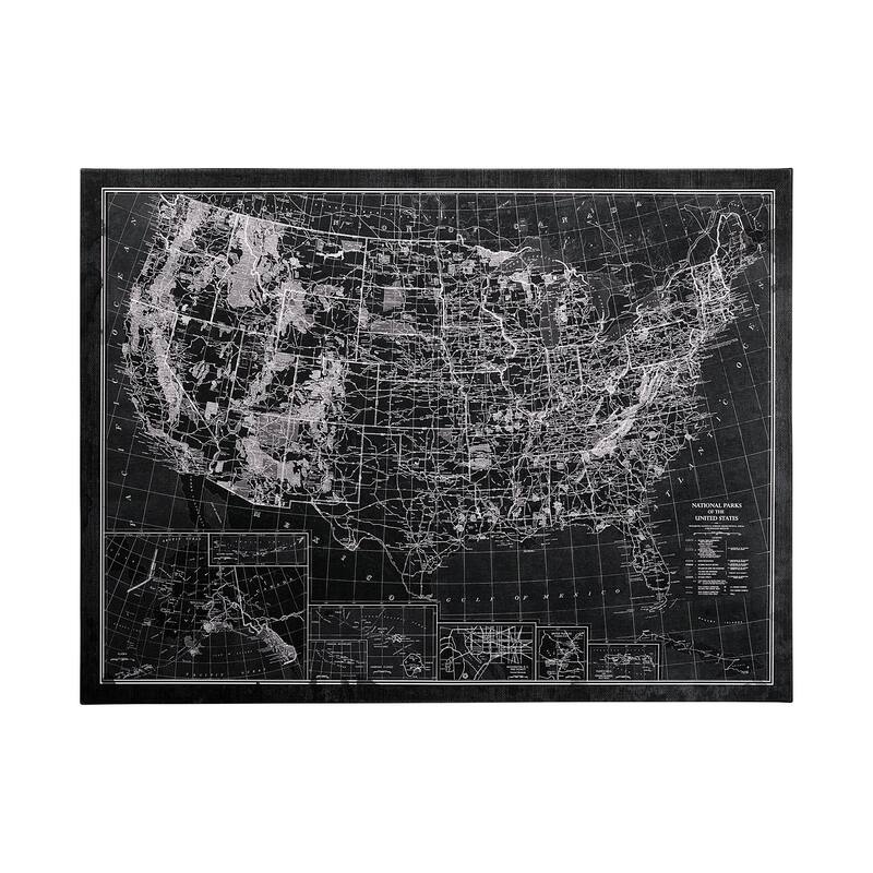 Explorer USA Map Noir (42 x 56) Canvas Art Print - Large