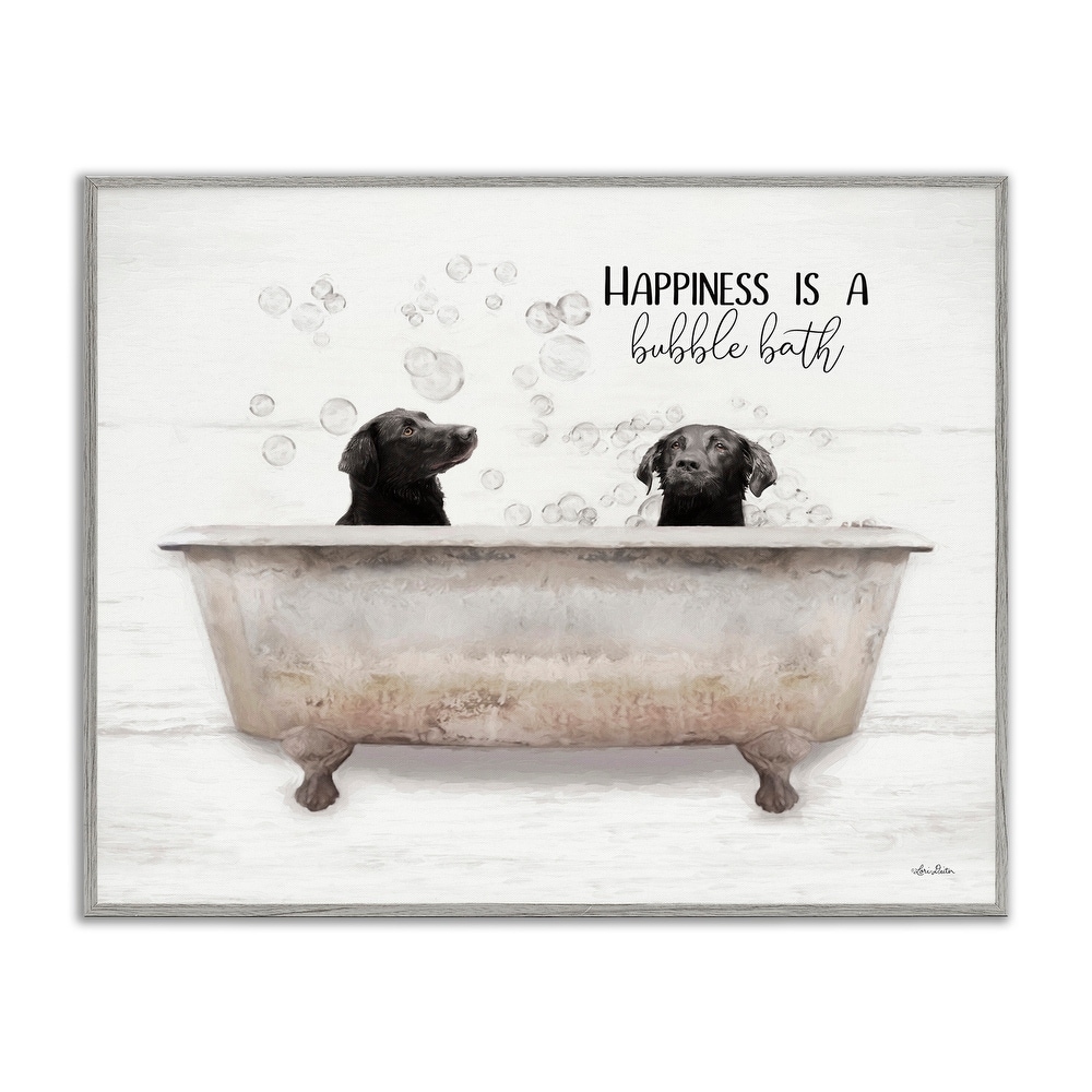 Stupell Animal Bathroom Happiness is a Bubble Bath Dog Quote Framed Wall Art