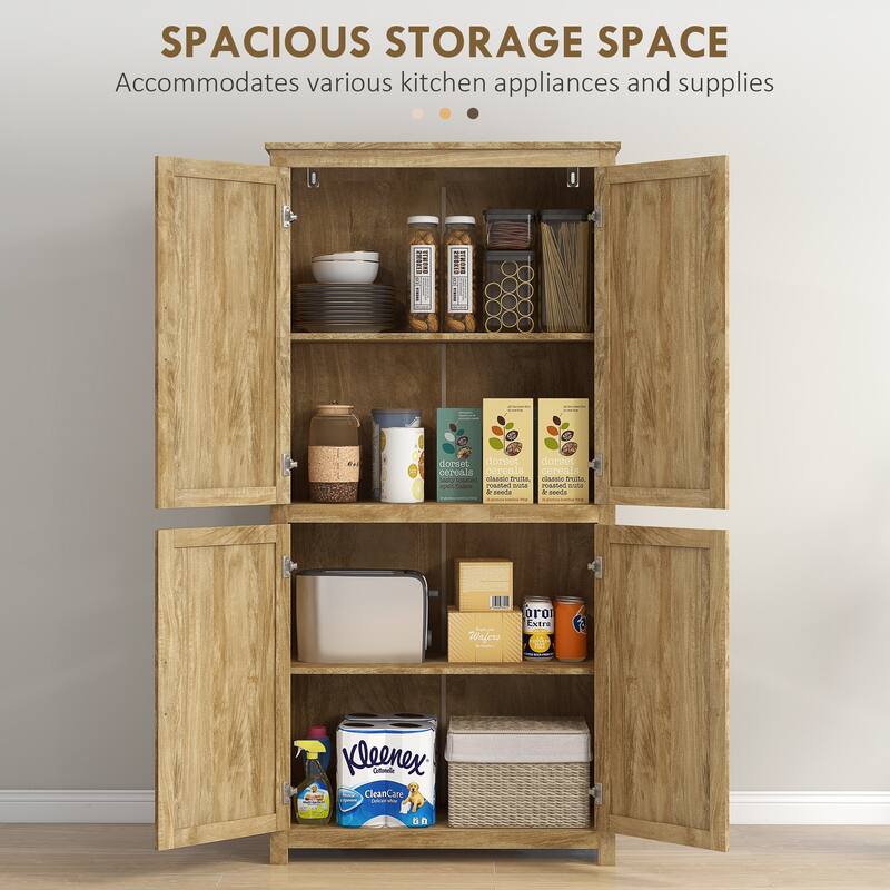 Modern Kitchen Pantry Cabinet with 6-Level Adjustable Shelf, Rattan Doors & Anti-Tip Safety Features
