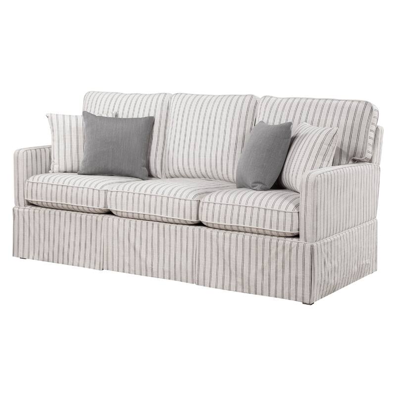 Tory Sofa with 4 Throw Pillows, Gray White Striped Polyester, 79 Inch