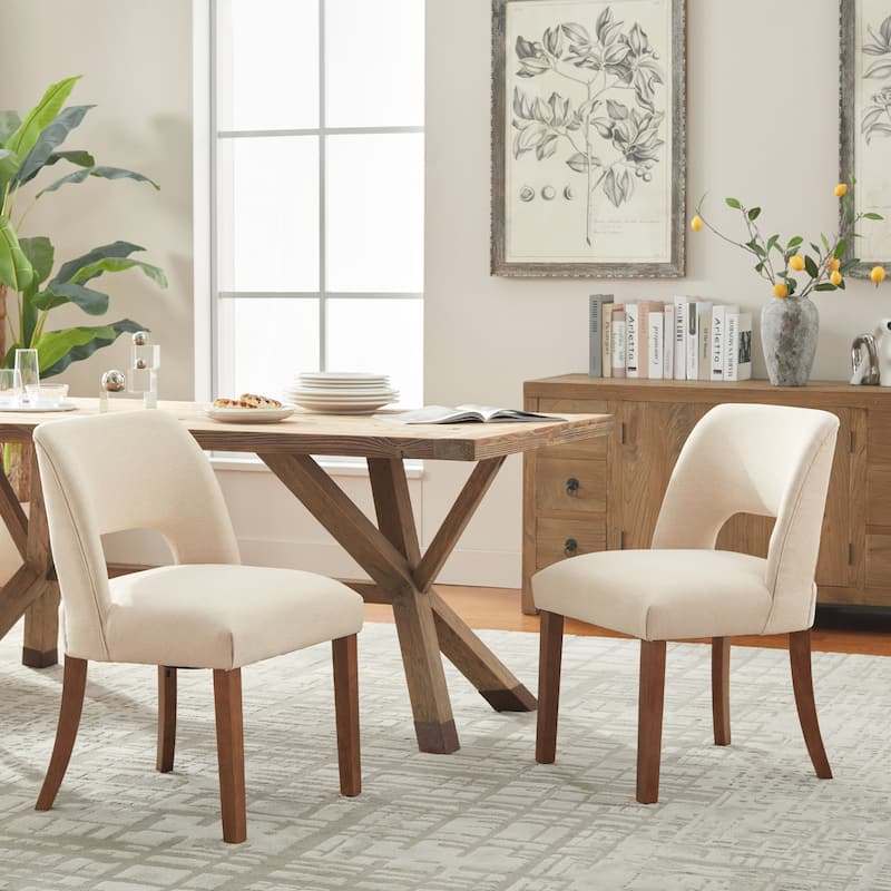 Dining Chairs Set of 2/4/6,Fabric Upholstered Kitchen Chairs with Wood Legs - Set of 2 - Beige