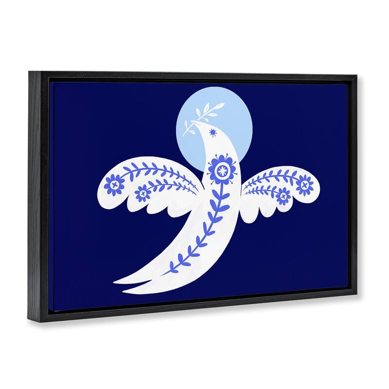 Stupell Peace Dove with Folk Florals Framed Floater Canvas Wall Art Design By Hannah Moren