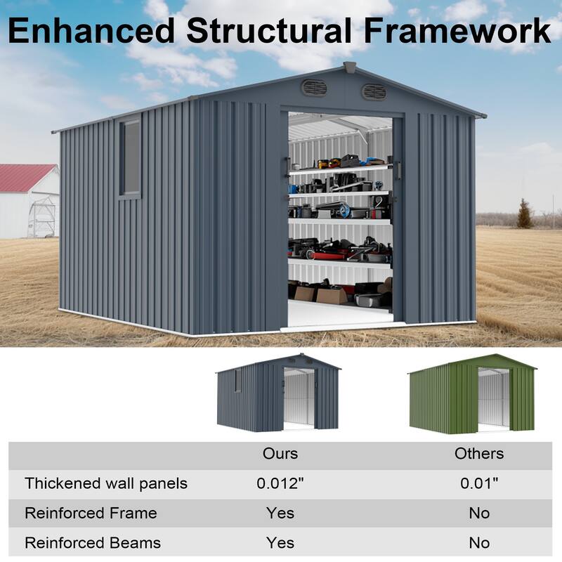 8x10 FT Outdoor Storage Shed, Large Metal Tool Sheds with Window and Lockable Doors, Garden Shed for Backyard Garden
