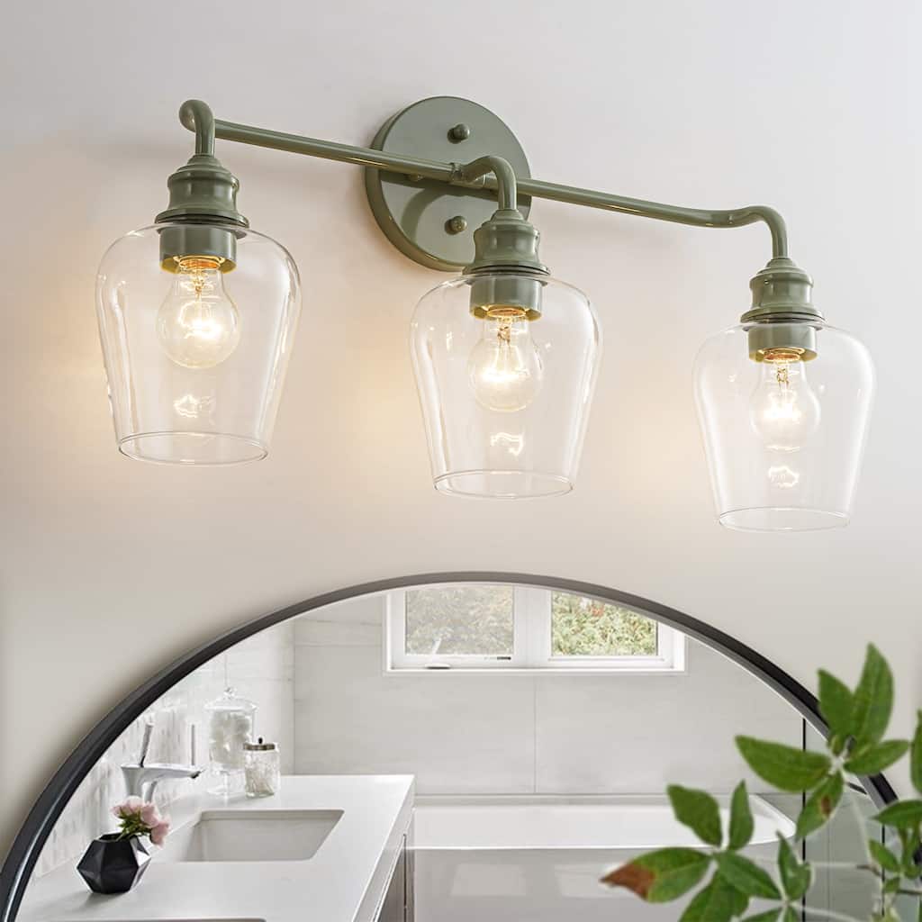 3-Light Modern Mint Green Bathroom Vanity Light with Clear Glass Shades - Retro Wall Sconce for Bathroom Mirror - 3 Light