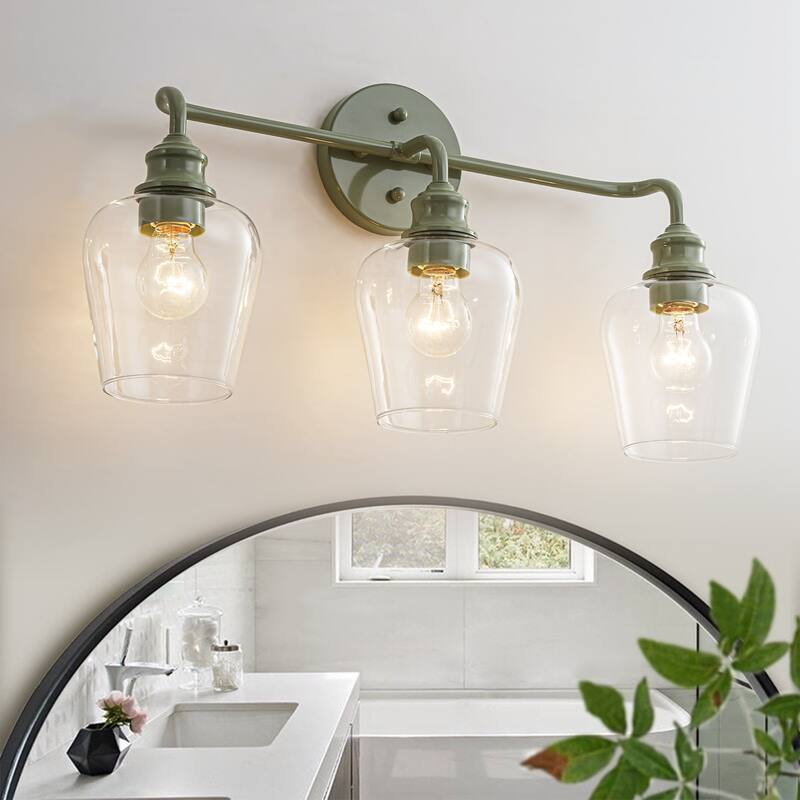 3-Light Modern Mint Green Bathroom Vanity Light with Clear Glass Shades - Retro Wall Sconce for Bathroom Mirror - 3 Light