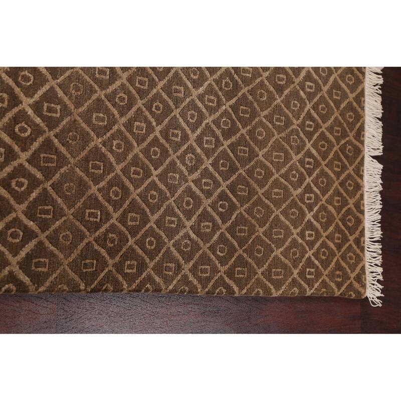 Vegetable Dye Trellis Nepalese Oriental Area Rug Handmade Wool Carpet - 6'1" x 9'0"