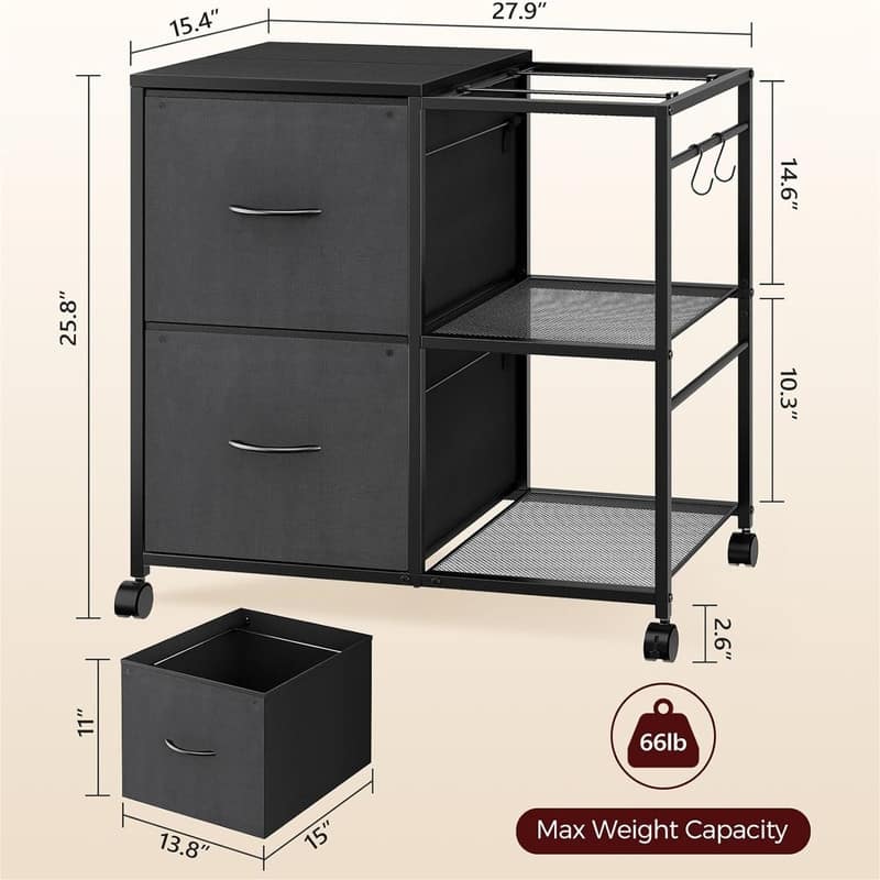File Cabinet 2 Fabric Drawer Lateral Filing Cabinet fits A4 or Letter Size - 15.4"D x 27.9"W x 25.8"H