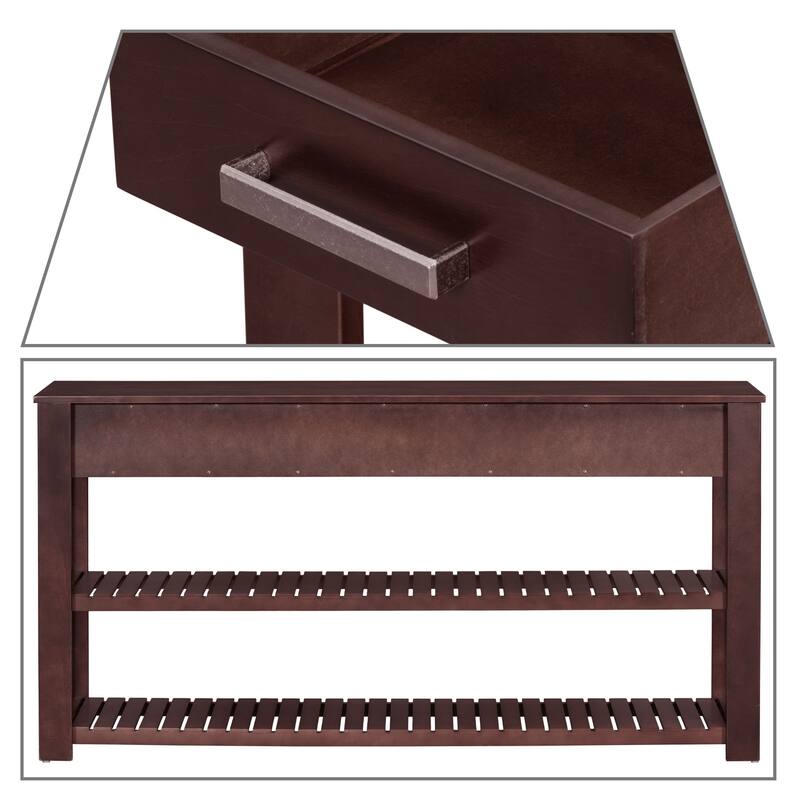 Classic Retro Wooden Living Room Hallway Console Table - Four Drawers and Two Bottom Shelves