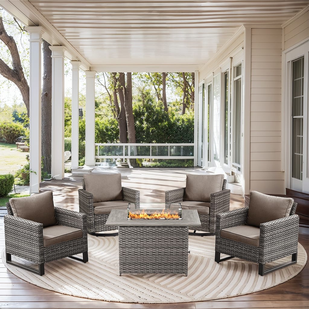 2 Swivel Chair 2 Club Chair with Fire Table Grey-Grey - Grey