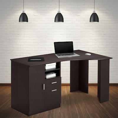 Espresso Finish Writing Desks , with Two Storage Shelves Plus Two Storage Drawers.