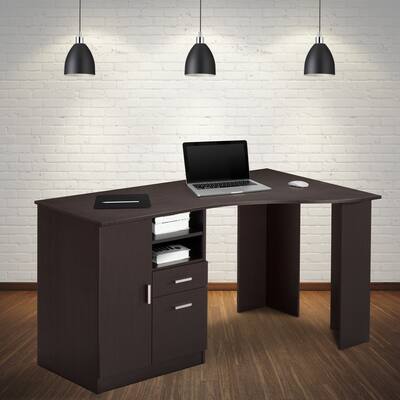 Espresso Finish Writing Desks , with Two Storage Shelves Plus Two Storage Drawers.