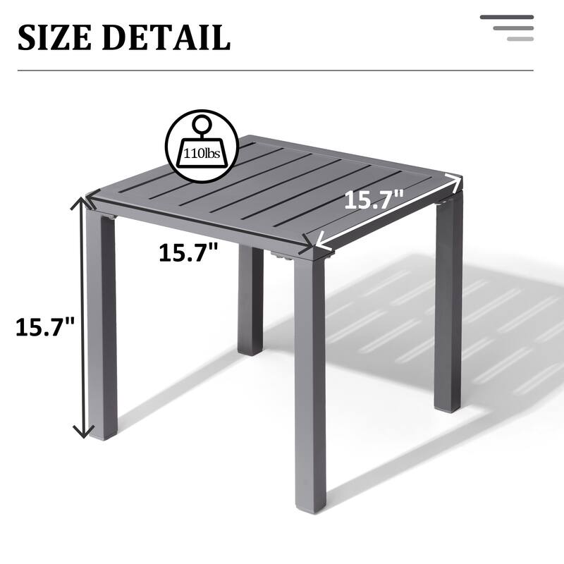 VredHom Outdoor Square Side Table Aluminum End Table - 15.7" L x 15.7" W x 15.9" H