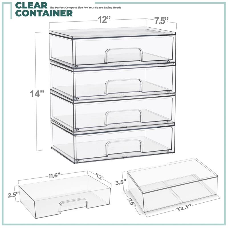 Sorbus Wide Stackable Acrylic Storage Drawers, Clear Plastic Organizer Bins for Baby Bottles, Bathroom, & Kitchen Organization