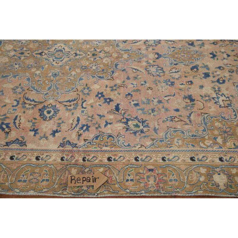Hand Knotted Oriental 100% Wool Carpet Traditional Floral Pink Mashad Area Rug - 9' 1'' X 5' 7''