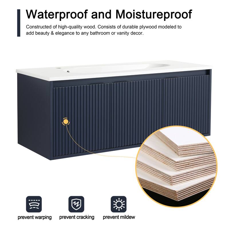 Malwee 24"/36"/48" Floating Bathroom Vanity, Wall Mounted Bathroom Vanity with Resin Top,Soft Close Doors