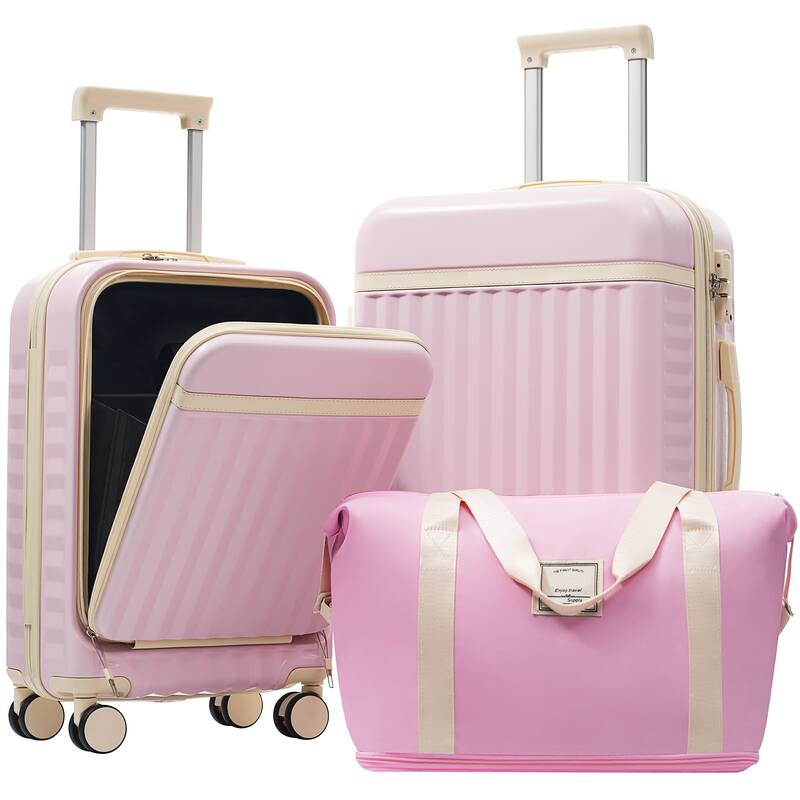Front Opening Luggage Set 3 Piece,USB Port, Expandable Luggage with Handle Bag Spinner Wheels TSA Lock