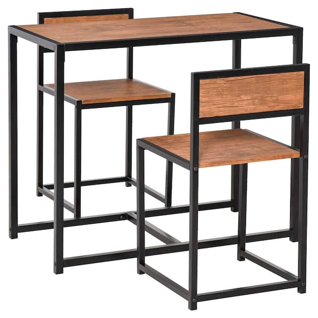 HOMCOM Industrial 3-Piece Dining Table and 2 Chair Set for Small Space in the Dining Room or Kitchen - 35.5" L x 18.5" W x 30" H