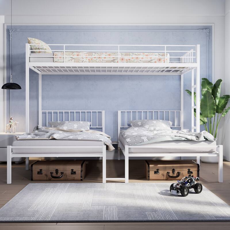Twin Triple Bunk Bed for Kids, 3 Bed Bunk Beds for 3, Metal Triple Bunk Beds, Separates Into 3 Twin Beds