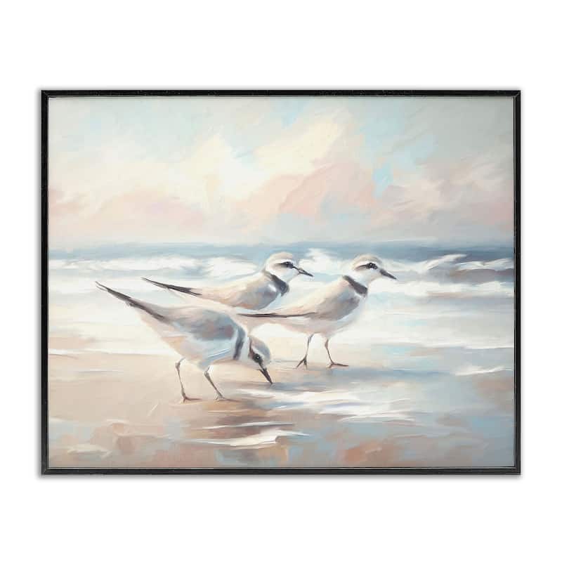 Stupell Sandpipers Under Warm Beach Sun Framed Giclee Art Design By Ramona Murdock - 14 x 11 - Black