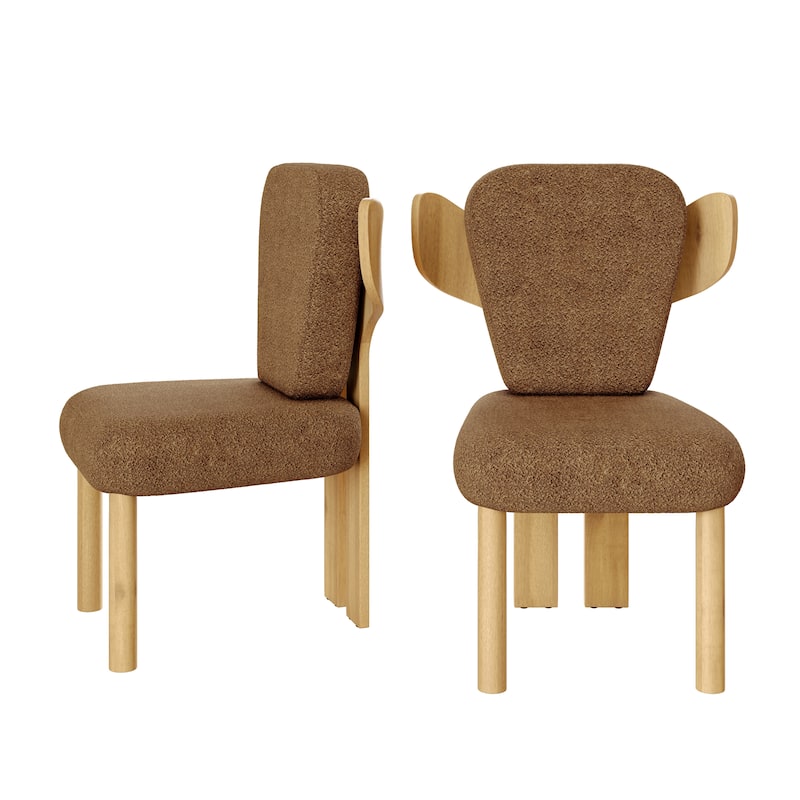 Corvus Delhi Teddy Fabric Upholstery Dining Chairs with Wood Legs (Set of 2) - Orange