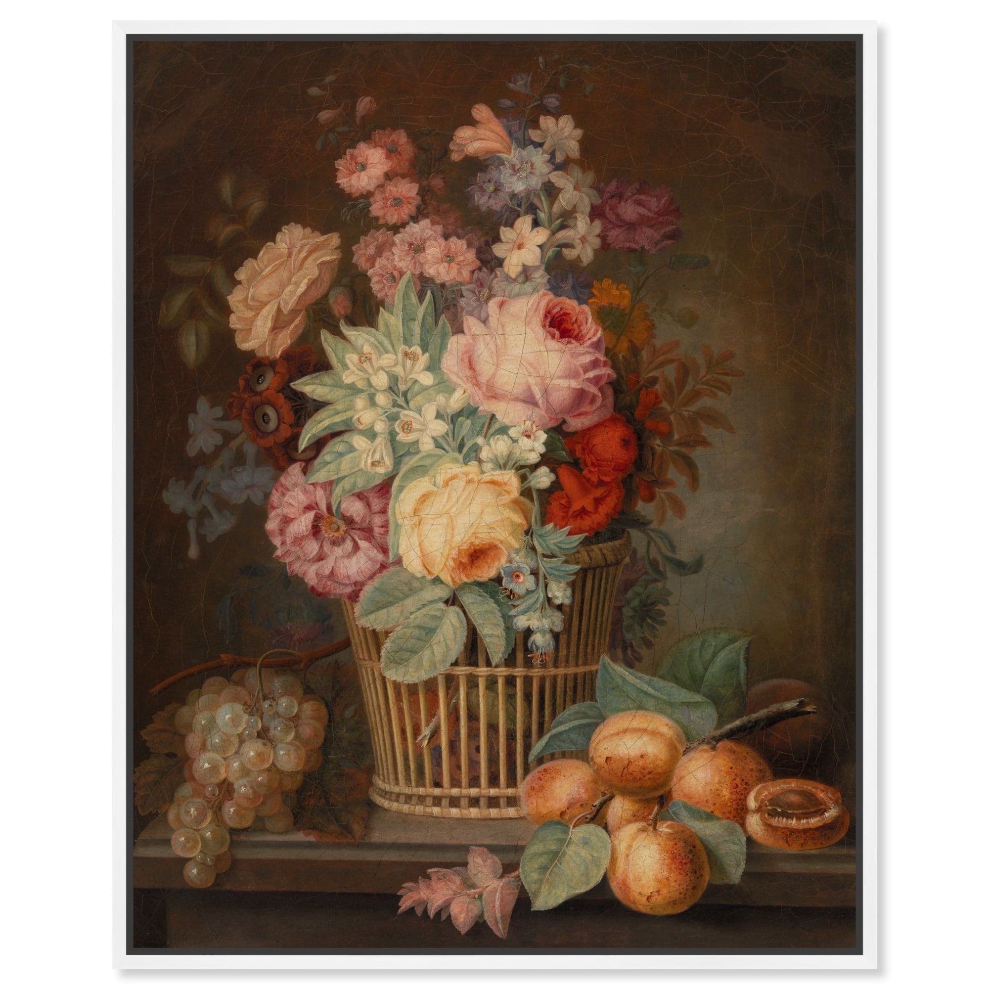 Flower Piece In Basket Canvas Vintage Farmhouse Wall Art by Art Remedy