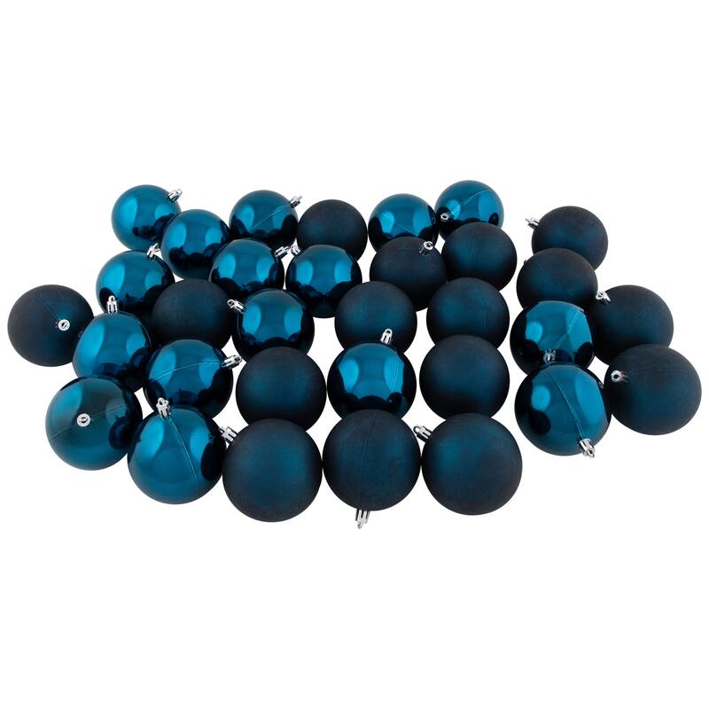 32ct Sapphire Blue Shatterproof 2-Finish Christmas Ornaments 3.25"