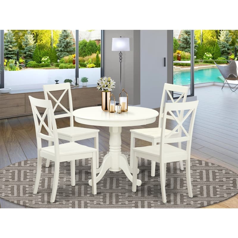 Vintage 5 Piece Dinette Set - Round Kitchen Table & 4 Chairs - Linen White Finish - 36 Inch