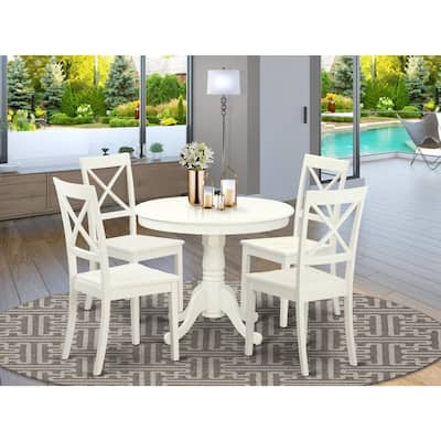 Vintage 5 Piece Dinette Set - Round Kitchen Table & 4 Chairs - Linen White Finish - 36 Inch