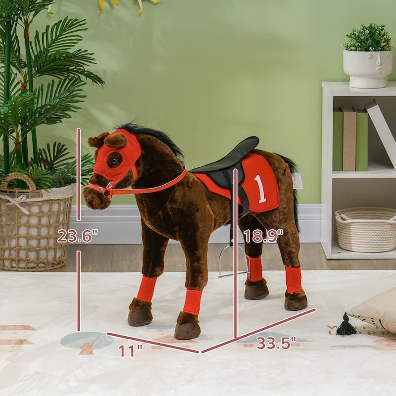Qaba Ride on Horse for Kids 3-8 Years Old, Toddlers Riding Horse with Neighing Sound, Ride on Animal Pony Toy, Brown