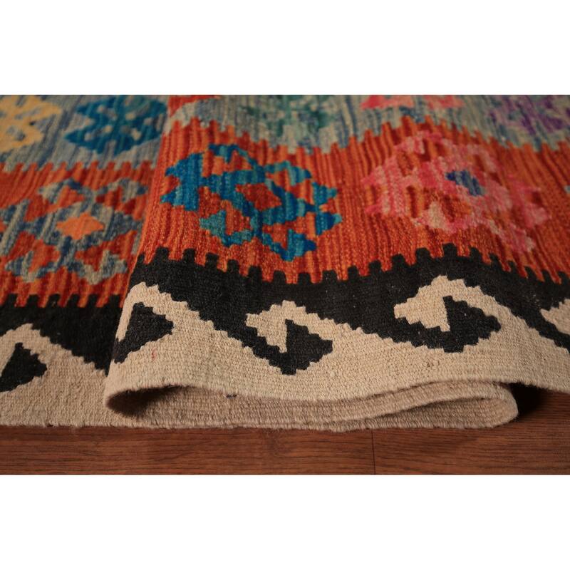 Kilim Oriental Area Rug Hand-Woven Orange Wool Carpet - 8'1" x 9'10"
