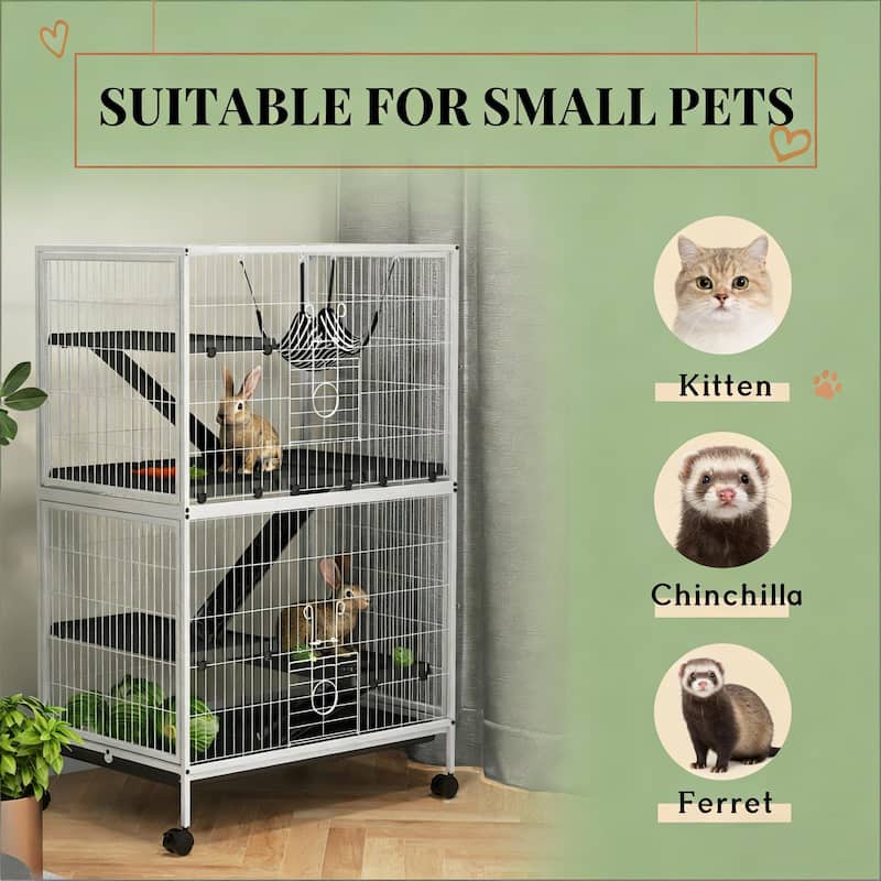 Pet House,Pet Habitat,Rolling Small Animal Cage is designed for convenient cleaning - White