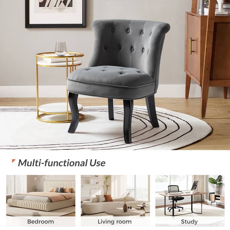 Paolino 25.1" Wide Traditional Velvet Button-tufted Back Stools with Wood Legs by HULALA HOME