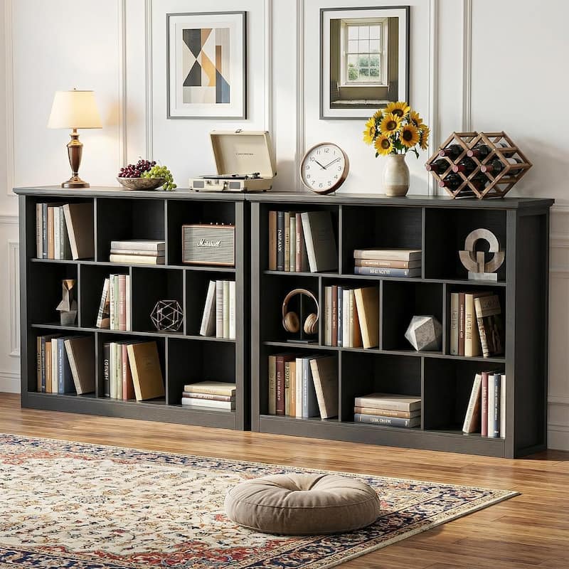 7/10 Cube Bookcase Organizer with Backpanel, 50" Wooden Storage Book Shelf for Living Room, Bedroom, Home Office, Kids Room