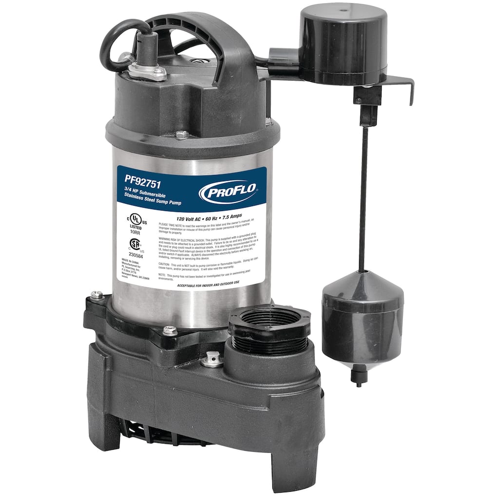 PROFLO PF92751 3/4 HP Stainless / Cast Iron Sump Pump