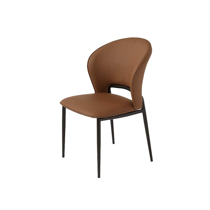 Mid-century Modern Dining Chairs, PU Leather Seat Cushion with Solid Wood Legs Set of 2