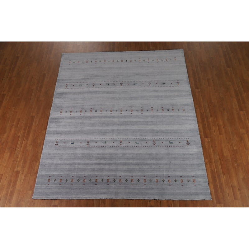 Hand Knotted Oriental 100% Wool Carpet Tribal Animal Pictorial Greys & Charcoal Gabbeh Area Rug - 9' 9'' X 8' 2''