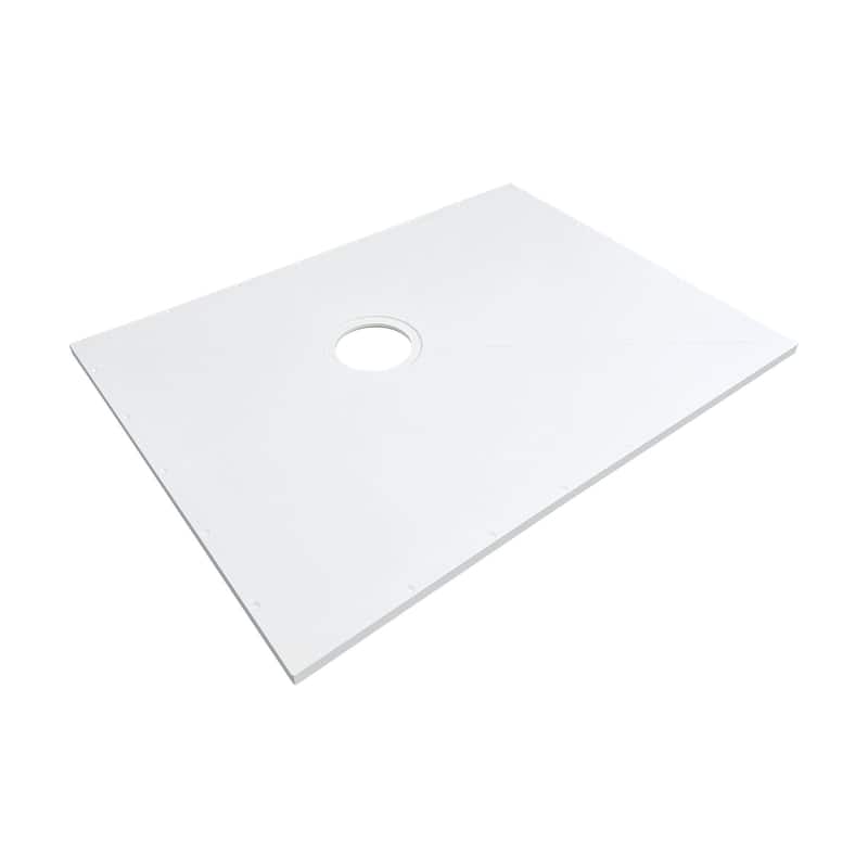 Transolid Ready to Tile Wet Floor Shower Base in White - 47.3-in L x 35.4-in W, Offset Center Drain