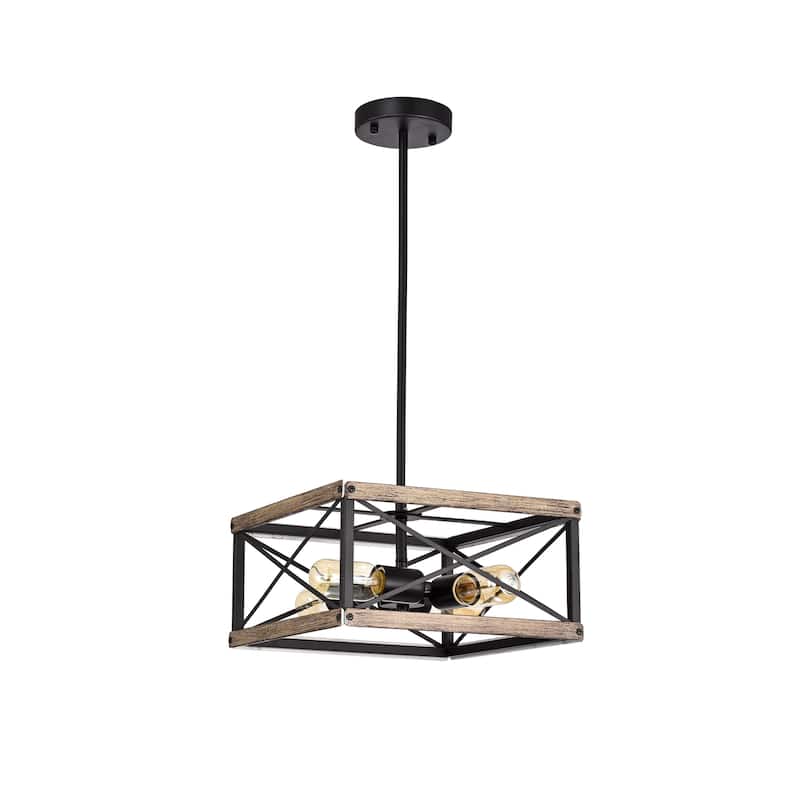 Henry Matte Black 4-Light Open Metal Geometric Cage Chandelier